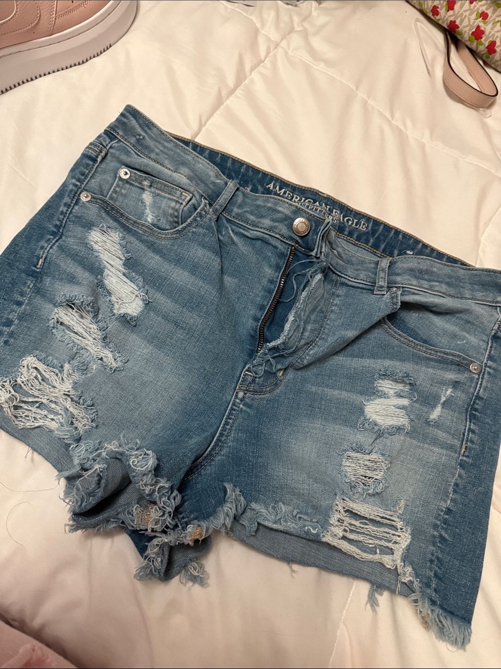 American Eagle Outfitters Distressed Light Blue Denim Cutoff Shorts